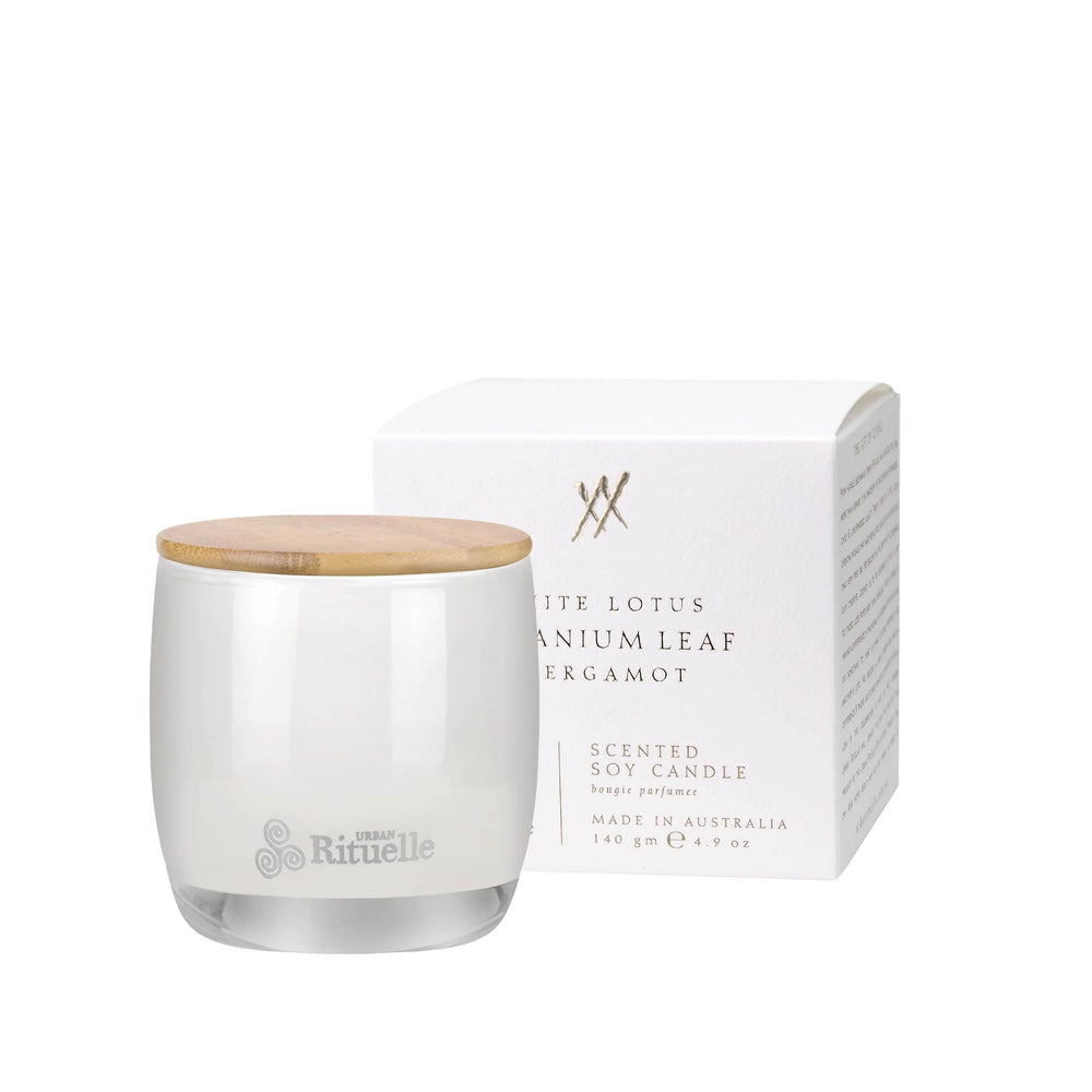 Urban Rituelle- White Lotus, Geranium Leaf & Bergamot
Scented Soy Candle | 140gm