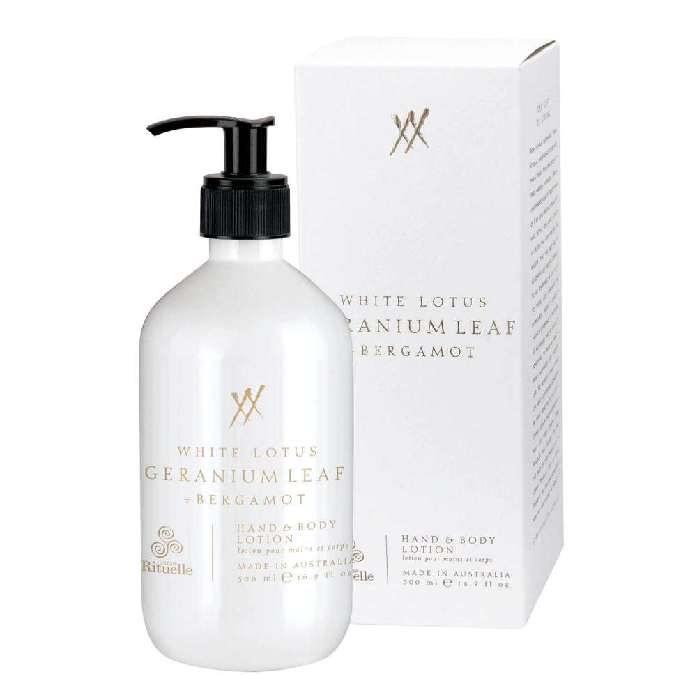 Urban Rituelle- White Lotus, Geranium Leaf & Bergamot
Hand & Body Lotion | 500ml