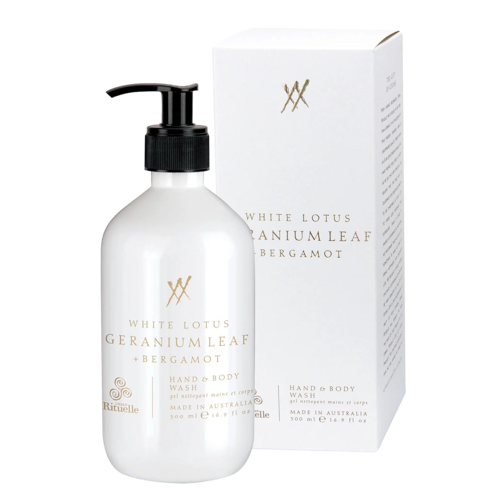 Urban Rituelle- White Lotus, Geranium Leaf & Bergamot
Hand & Body Wash | 500ml