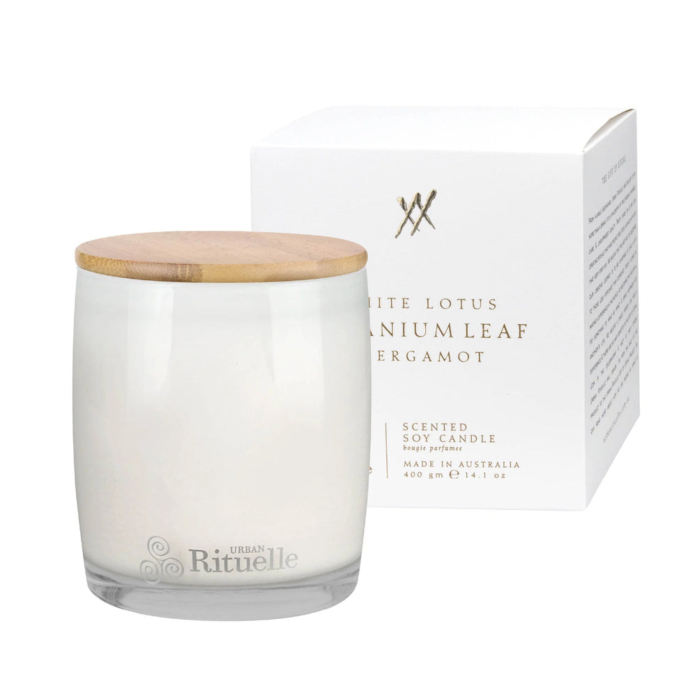 Urban Rituelle- White Lotus, Geranium Leaf & Bergamot
Scented Soy Candle | 400gm