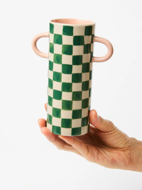 Jones & Co- Griffe Green Check Bud Vase